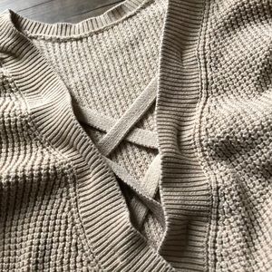 Off-shoulder/Criss-Cross Back Tan Sweater